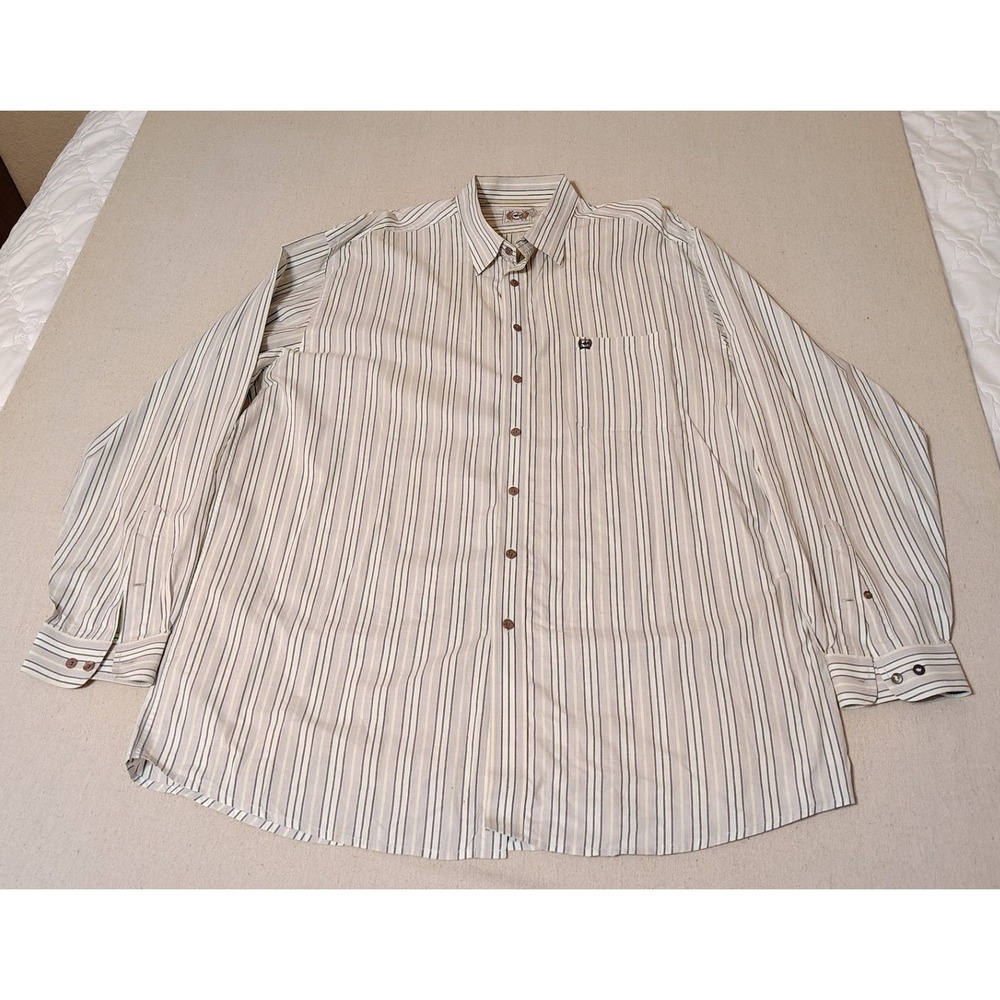 Cinch Mens Long Sleeve Button Up Shirt‎ Striped Pocket Logo Casual Size XXL QQ
